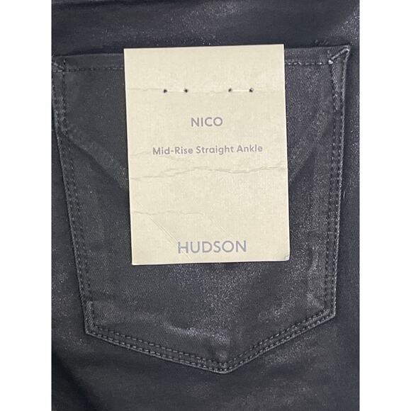 Hudson Jeans Nico Coated Black Mid Rise Straight Ankle Size 28 NWT - Picture 6 of 10